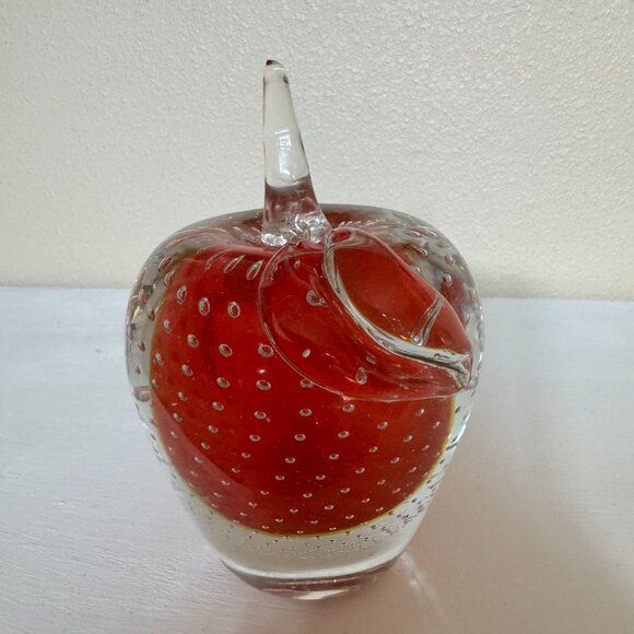 Vintage Murano Red Apple Paperweight With Controlled Bubbles - Picture 5 of 8